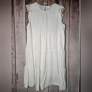 Kirundo White Ruffled Sleeve Tiered Midi Dress Size Large